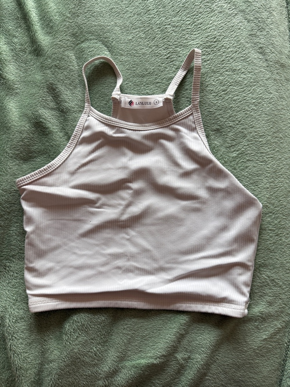 White Ribbed Cropped High-Neck Tank